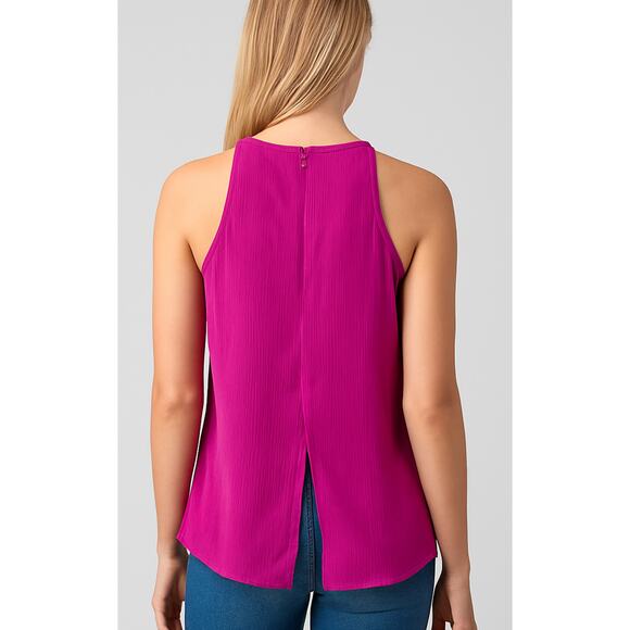 Violet & Claire Pink Pleated Sleeveless Blouse Women’s M High Neck Split Back - Picture 2 of 6